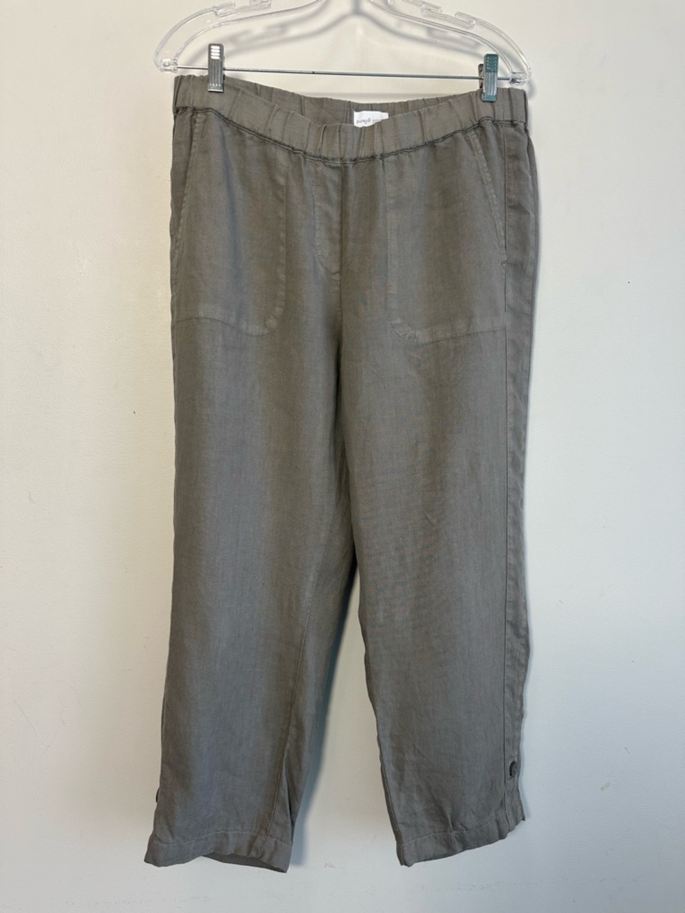 J. Jill Olive Green Linen Straight Leg Cropped Pants with ankle button detail